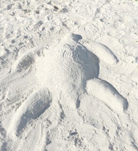 Sea turtle sand sculpture on the beach